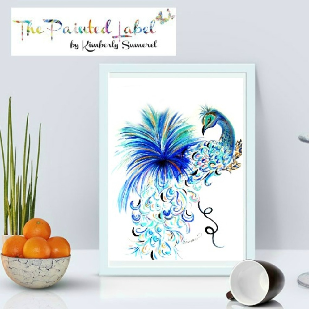8" x 10" Blue Peacock Art Print Signed by Artist - Picture 2 of 4
